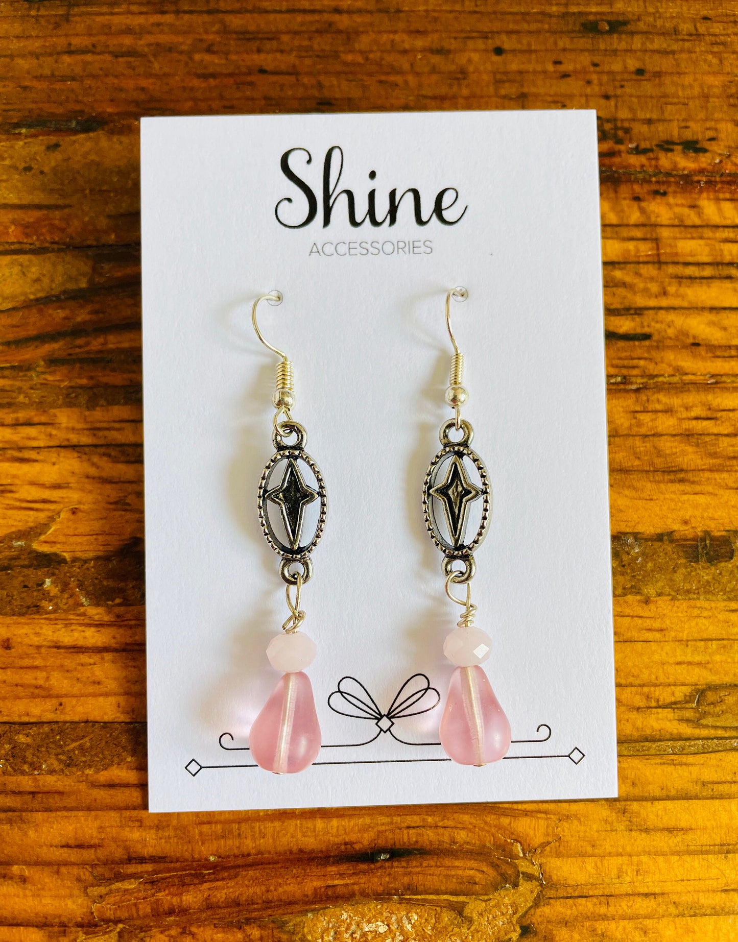 Pink & Lilac charm and bead drop earrings.