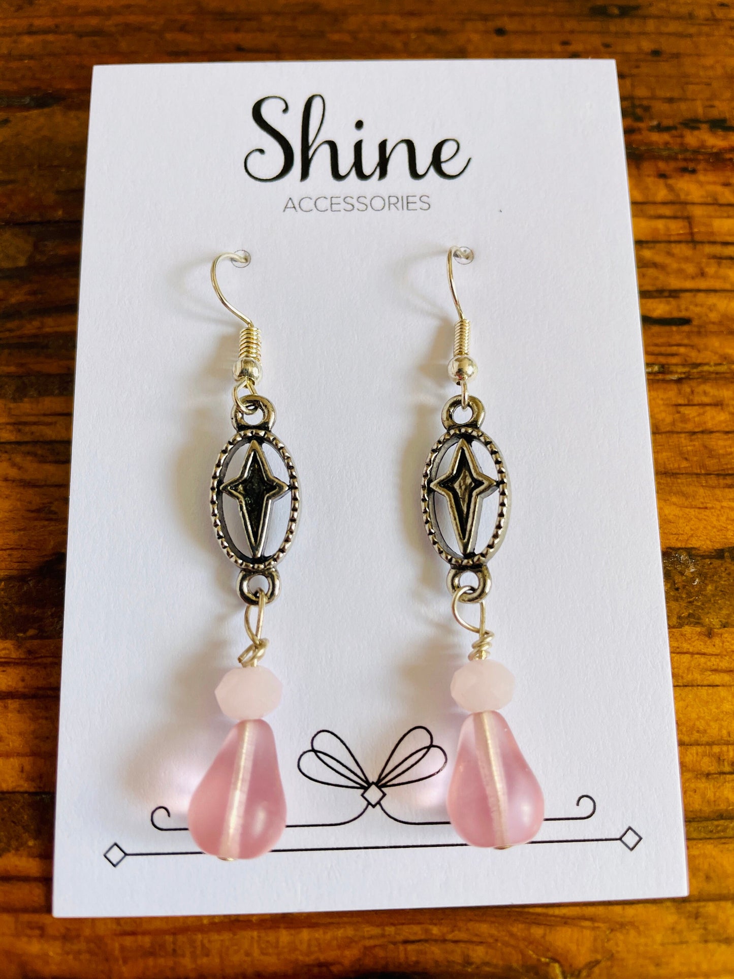 Pink & Lilac charm and bead drop earrings.