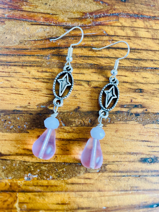 Pink & Lilac charm and bead drop earrings.